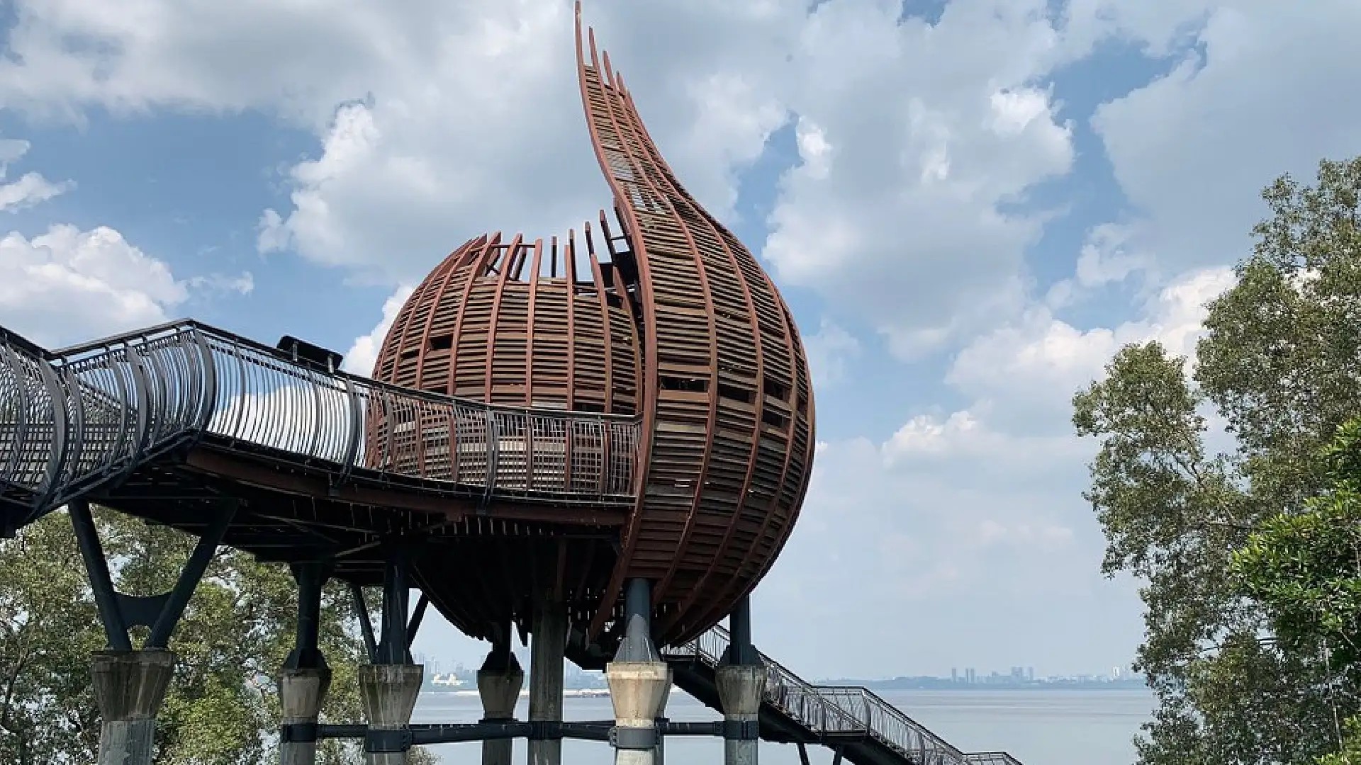 Elevated mangrove boardwalk structure at Sungei Buloh Wetland Reserve, a popular nature spot in Singapore.