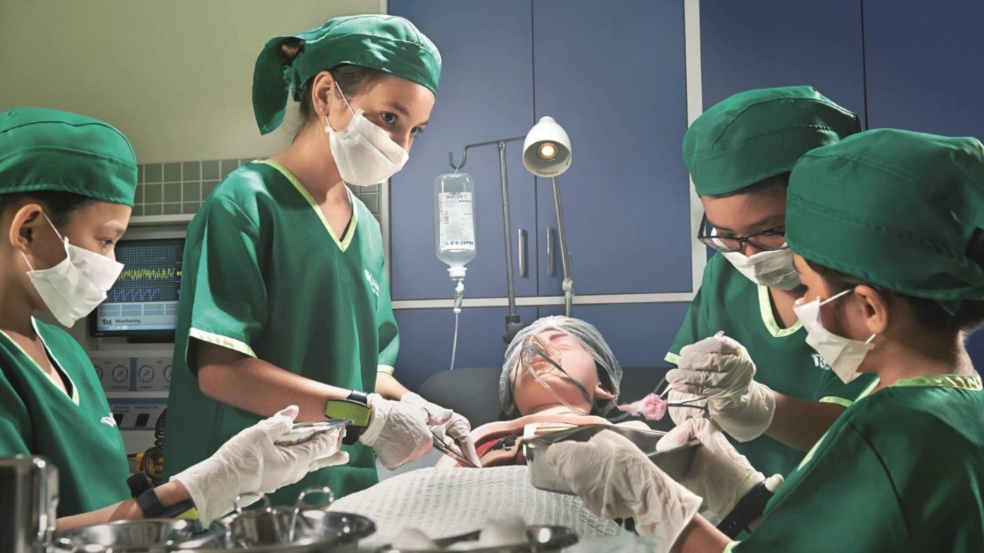 Children taking part in a medical role-play activity at KidZania Kuala Lumpur